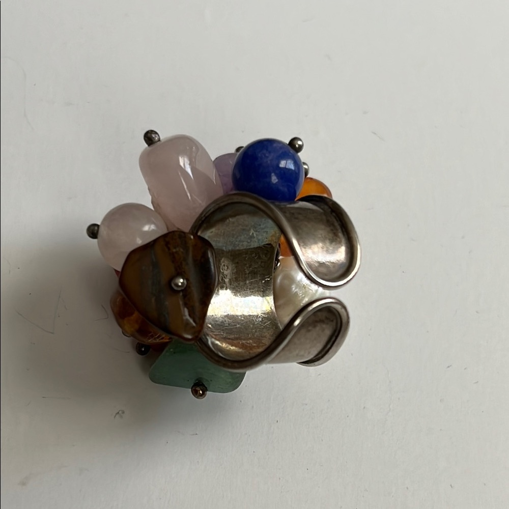 Multicolor Gemstone Cluster Ring 925 Sterling Sil… - image 4